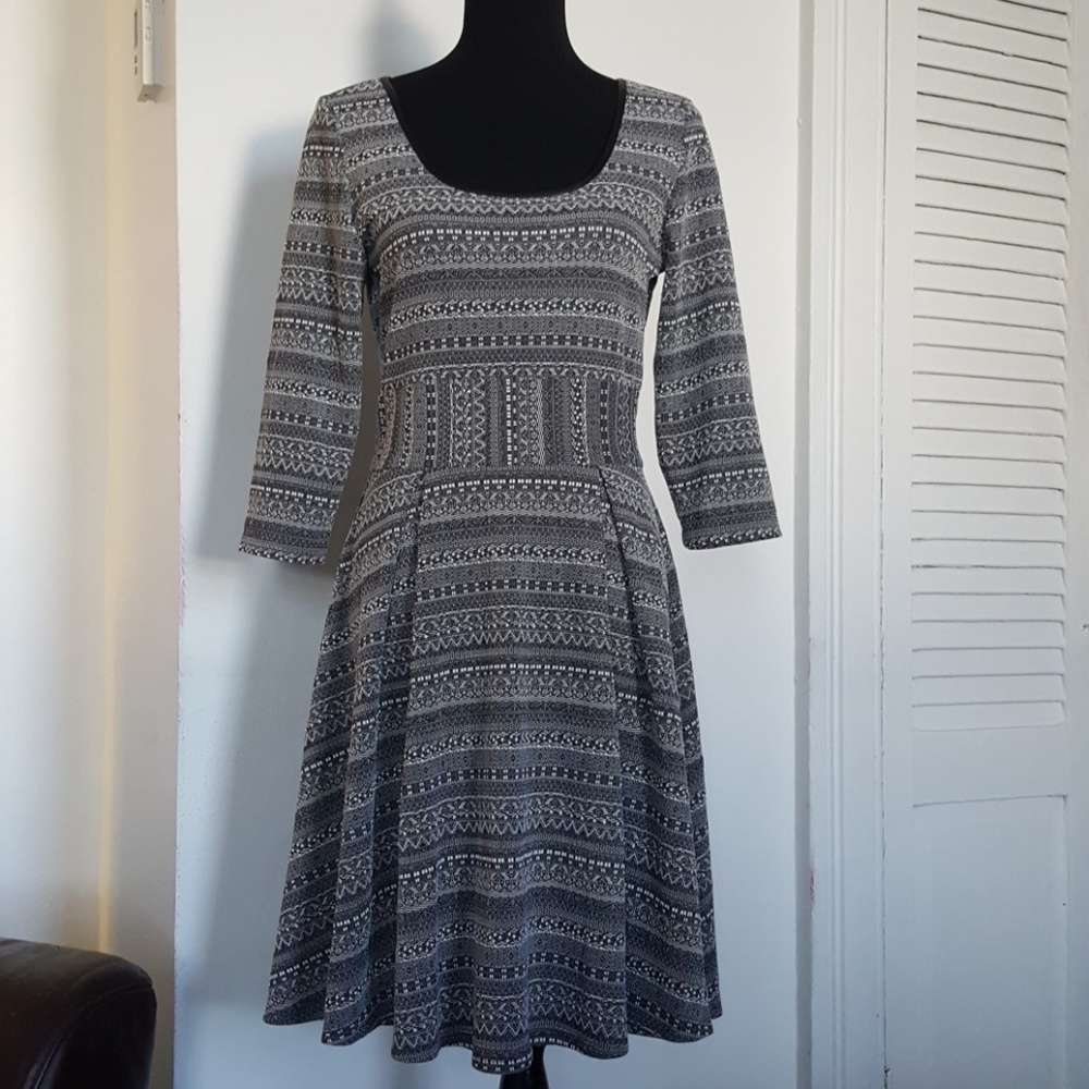 Knit Dress w/Faux Leather Trim & Stripe Waistband